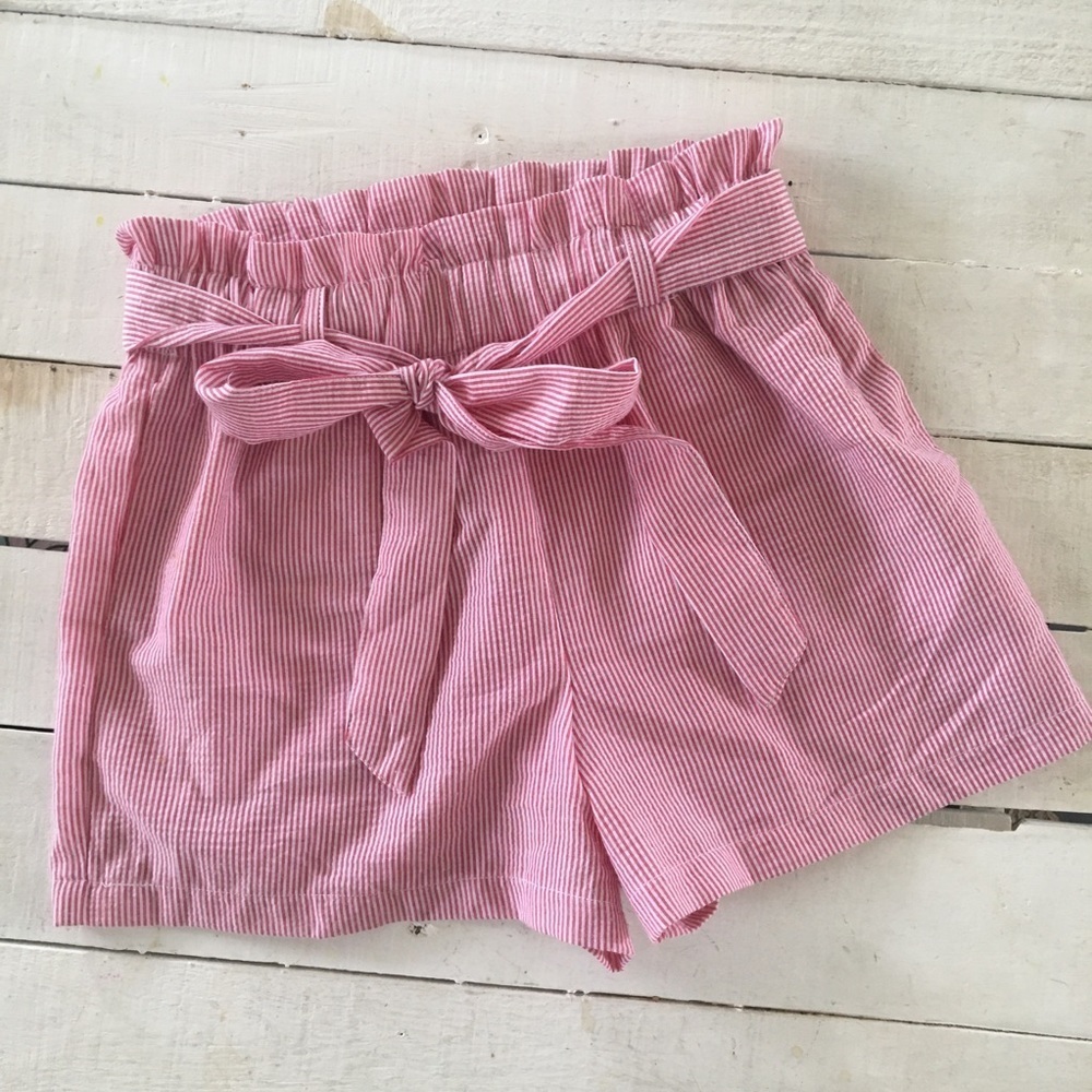 Have Pink Striped Paperbag Waist Tie Shorts